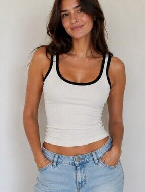 Dynamite White Ribbed Tank with Black Trim Accents